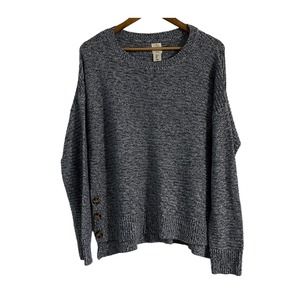 Joie Blue Marled Knit Boxy Side Button Crewneck Women's Sweater, L